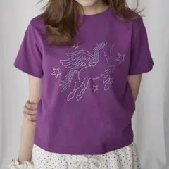 Unblendラインストーン アップリケ コンパクト 半袖Tシャツ