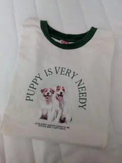 niko and... ニコアンド 犬柄 リンガーTシャツ M