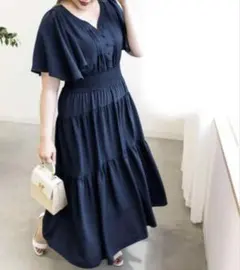 CLETTE クレット ハートネックケープワンピース ネイビー 大きいサイズ