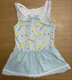 シナモンロール 女の子 ワンピース水着 120 水色チェック柄 リボン付き