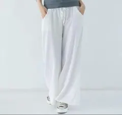 Mサイズ，綿麻混紡 ホワイトワイドパンツ