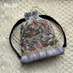 ハンドメイド　インド刺繍リボン　巾着　花柄　ポーチ