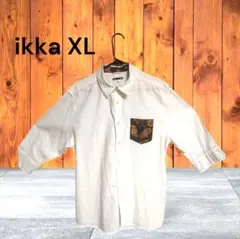 メンズ カジュアルシャツ XL 白 七分袖 ポケット柄
