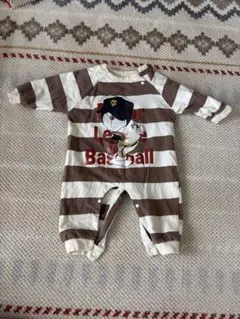 ストライプ柄ロンパース 野球キャラクター付き
