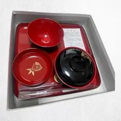 お食い初め 食器セット 祝い膳 百日祝い 漆器 鯛柄 赤黒 箱付