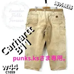 カーハートペインターパンツC1059レザー革ロゴダック地ワイドw44アメリカ古着