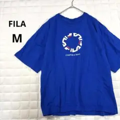 FILA フィラ Tシャツ トップス M メンズ ブルー ビッグロゴ ロゴ刺繍