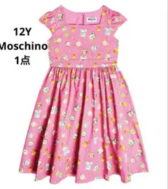 新品 Moschino Kids テディベア総柄ワンピース ピンク 半袖 12Yのサムネイル