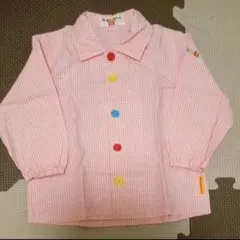 美品☆ミキハウス80ピンク ギンガム チェック 襟付き シャツ ロゴ 刺繍