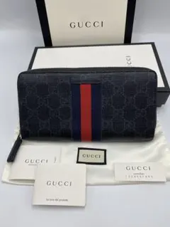 良品 GUCCI グッチ 長財布 黒 シェリーライン ラウンドファスナー