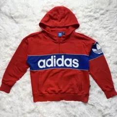 【希少】アディダス オリジナル ハーフジップ パーカー レッド S 90sロゴ