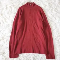 コムサイズム ハーフジップ リブニット（L） ボルドー コットン100 セーター