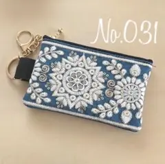 No.031 インド刺繍リボン フェイクレザーミニポーチ