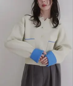 LIAN バイカラーニットカーディガン　アイボリー