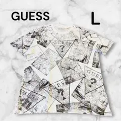 GUESS （ゲス） Tシャツ L ホワイト 総柄 ロゴ 新品タグ付