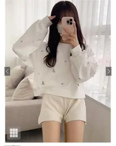 ビジュー裏起毛ショート丈トップス[fu69]