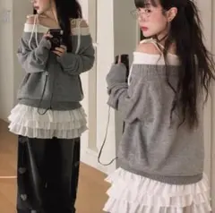 vinvle オフショルダーリボンニット