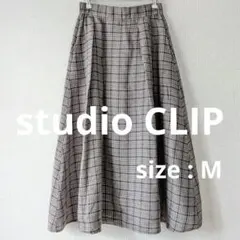studio CLIP チェック柄 リネンタックギャザーロングスカート Мサイズ
