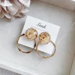 2way ピアス　ハンドメイド　カボション　フープ　ゴールド　夏　アンティーク