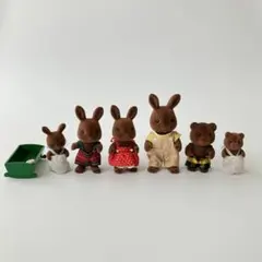 【匿名配送】箱付き 初期シルバニアファミリー ブラウン ウサギとクマ 6体セット