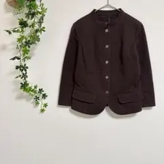 ［untitled］ノーカラージャケット（S）ダークブラウン　ボタン　長袖