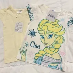 【新品タグ付き】アナ雪エルサ Tシャツ ライトイエロー　2枚セット 100cmのサムネイル