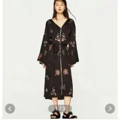 【ZARA】ザラ キモノ 刺繍 チャイナ フラワー 着物 ガウン 花柄