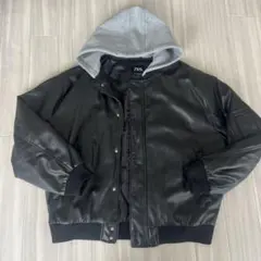 ZARA コントラストフード付きフェイクレザー ジャケット M