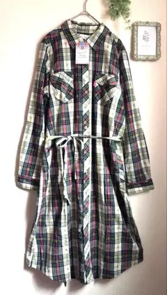 新品 タグ付き★チチカカ★シャツワンピース　チェック　ボヘミアン　刺繍　羽織り