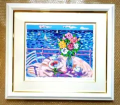 原画「窓辺の椅子とテーブル」絵画・油彩・額装・原画・F10 46×53