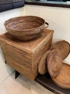 【9個セット】ラタンBIG収納バスケット 鉢植え敷物 インテリア