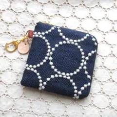 受注製作 tambourine ネイビー L字 お財布 ポーチ ミナペルホネン