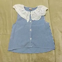 未使用 フリル付きレース襟 ストライプ タンクトップ 100cm
