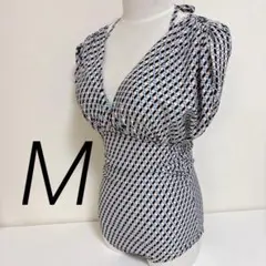M 大人可愛い 幾何学柄 ワンピース水着 ハイウエスト 体型カバー
