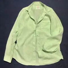 春色　ドゥクラッセ　薄緑のリネン　長袖シャツ　XL