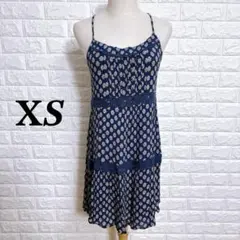 4236. ホリスター ワンピース XS ネイビー 花柄 レース リゾート ミニ