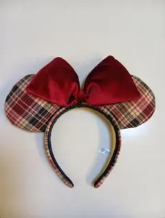 ミニーマウスカチューシャ 赤 チェック柄