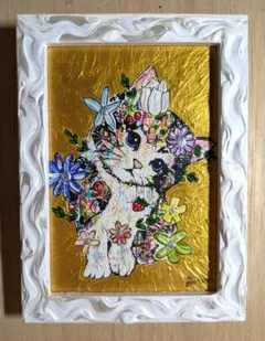 手作り額付き作品　title「小春日和ニャンコ」 いいな〜いいな〜欲しいよな〜 欲しい？「小春日和ニャンコ」 - メルカリ