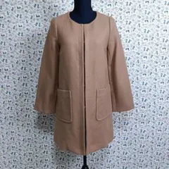 エムプルミエブラック☆ウール　カシミヤ　ノーカラーコート　ブラウンベージュ　36