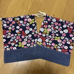 花柄 巾着袋 2枚セット 入園入学準備のサムネイル