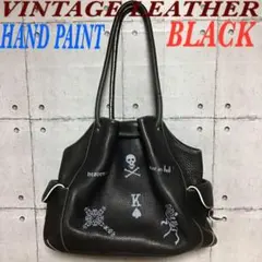 【極厚カウレザー】ビンテージ ボディバッグ カスタム ペイント　ステンシル 一点物＞ヴィンテージ レザー ショルダーバッグ カスタム ステンシル