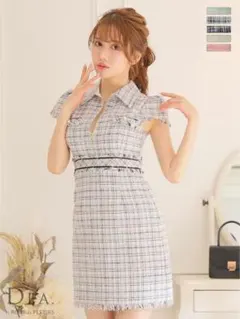 DEA.by ROBEdeFLEURS フロントジップチェックツイードミニドレス