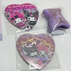 シークレットハートホログラム缶バッジ　ガムキャップ　クロミ　マイメロ　3点セット