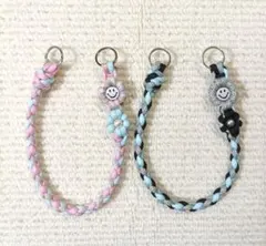 とまる様 スマホ ストラップ パラコード にこちゃん花 ４色マルチカラー