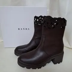更にお値下げしました！RANDA ブラウンショートブーツ　カットワークレース　Ｍ