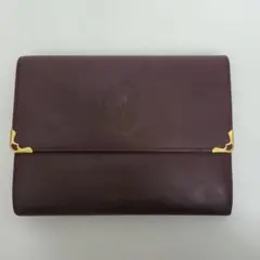 カルティエ 三つ折り財布 マストライン ボルドー がま口 レザー ヴィンテージ