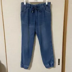 デニム柄　ブルー ジョガーパンツ　裏起毛