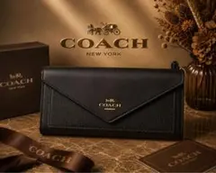 【COACH】 コーチ 長財布 ブラック レザー エンベロープのサムネイル