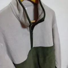 ユニクロ ハーフジップ フリース　 ベージュ×オリーブ　【 L サイズ 】