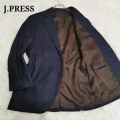 美品 現行 ジェイプレス チェック テーラードジャケットジャケット ネイビー L